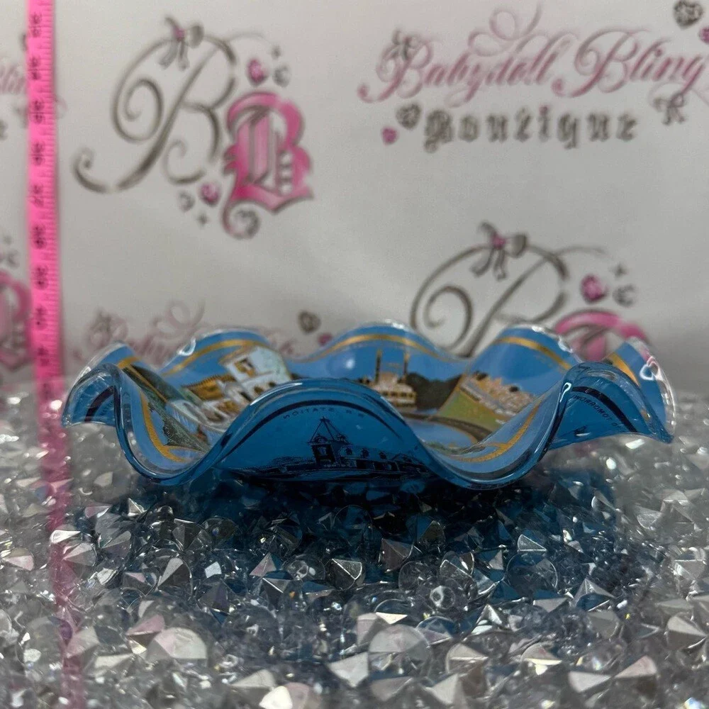 Disneyland plate vintage Sleeping Beauty Castle Decorative parks Blue Gold small